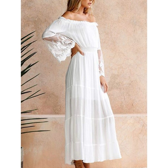 ✦NWT Boho Lace White Embroidered Maxi Dress✦ - Picture 3 of 8